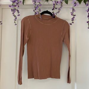 Free People Rust Mock Neck Long Sleeve Top